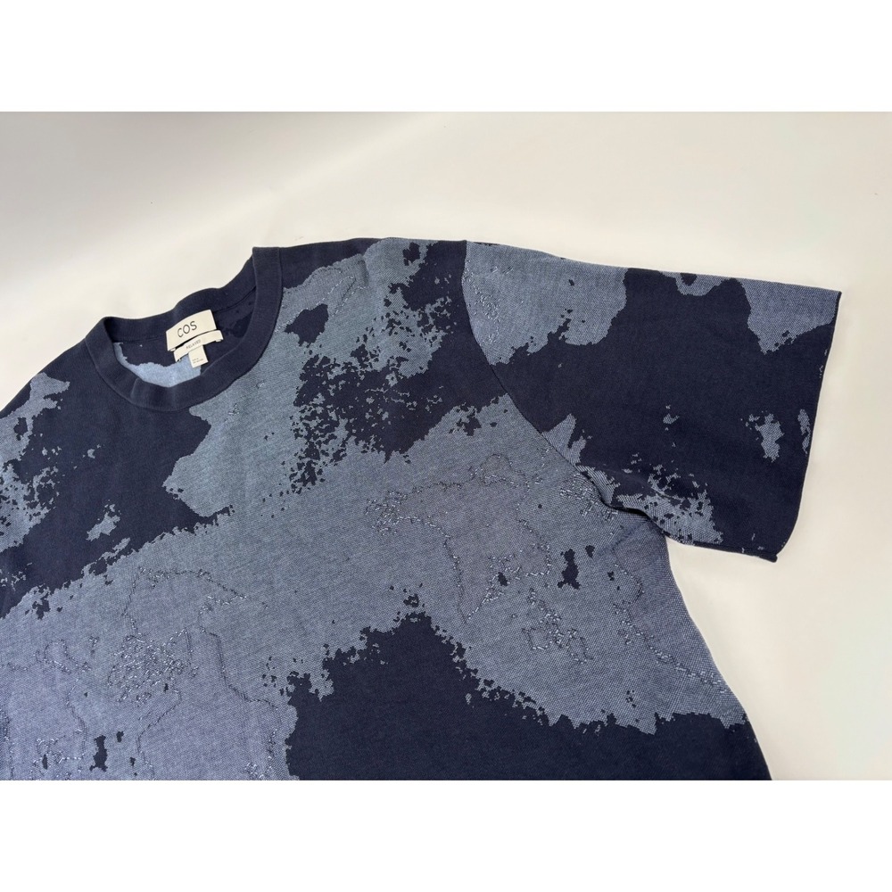 COS Relaxed Fit Jacquard Knit T-Shirt Navy Blue Abstract Pattern Mens XL